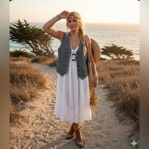 NWT Vintage Ralph Lauren Railroad Stripe Denim Vest LRL Large Coastal Cowgirl